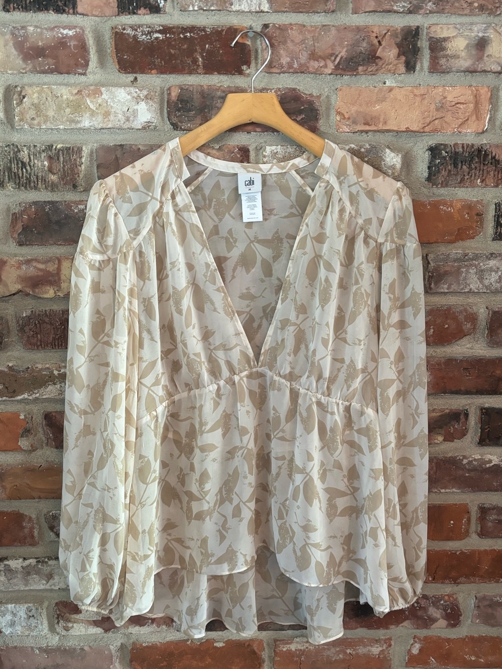 CAbi 4156 Couplet Botanical Printed Sheer Blouse Top, M